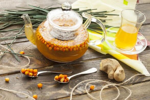 tea with sea buckthorn, ginger and honey to increase potency